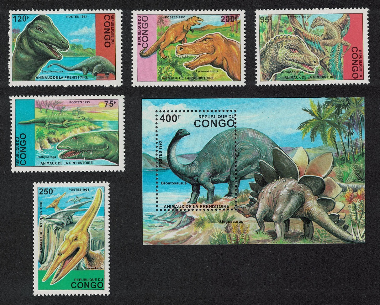 Congo Dinosaurs 5v+MS 1993 MNH MI#1398-1402+Block 124