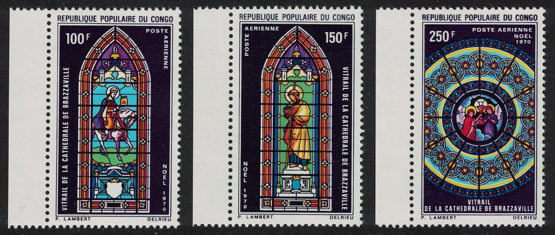 Congo Christmas Stained Glass Windows Brazzaville Cathedral 3v 1970 MNH SG#254-256