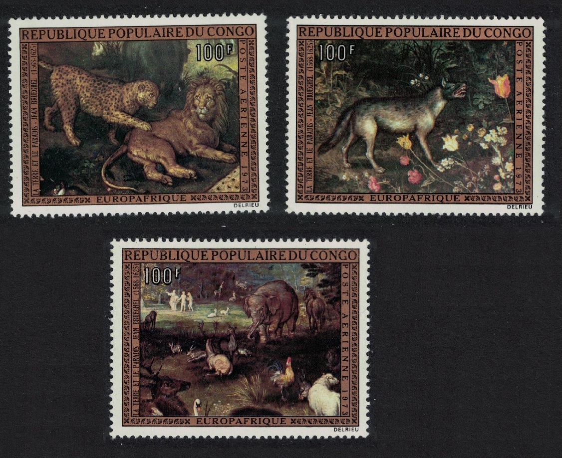 Congo Lion Leopard Wild Dog Animals Paintings 1973 MNH SG#384-386