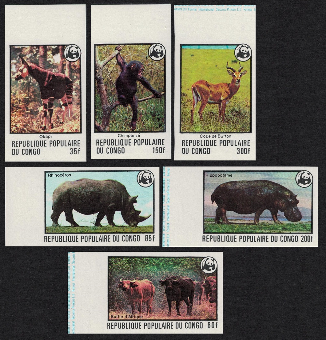 Congo WWF Endangered species 6v IMPERF Margins 1978 MNH SG#620-625 MI#630B-635B Sc#453-458