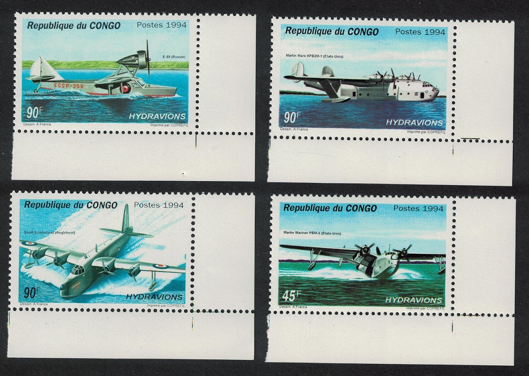 Congo Hydroplanes Aviation 4v Corners 1994 MNH MI#1425-1428