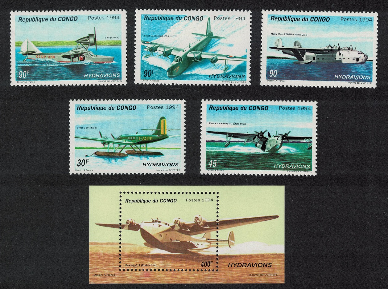 Congo Hydroplanes Aviation 5v+MS 1994 MNH MI#1425-1429+Block 126