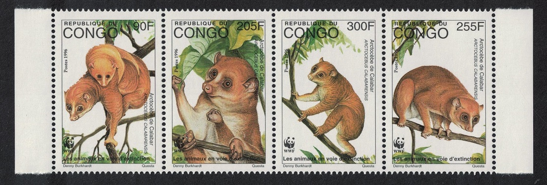 Congo WWF Golden Potto Strip of 4v 1997 MNH MI#1504-1507 Sc#1134 a-d