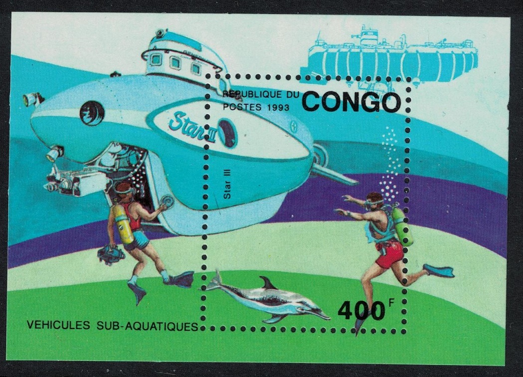 Congo Dolphin Diving Submarines MS 1993 MNH MI#Block 112