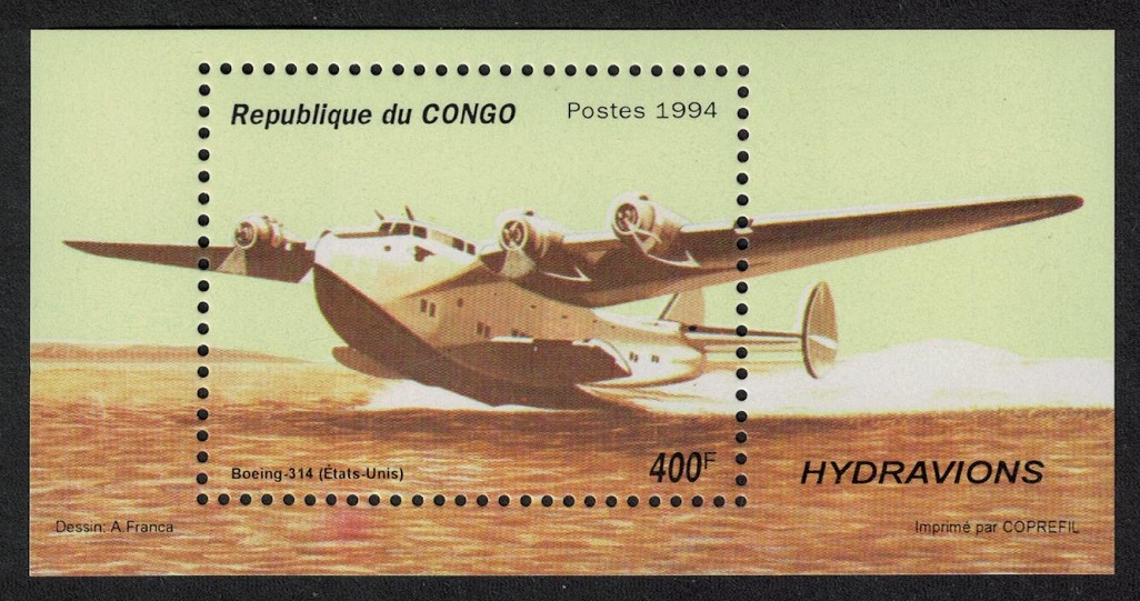 Congo Boeing 314 Hydroplane Aviation 1994 MNH MI#Block 126