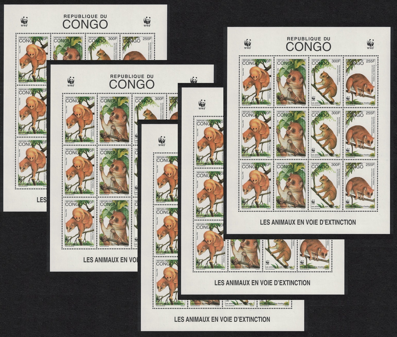 Congo WWF Golden Potto 5 Sheetlets [A] 1997 MNH MI#1504-1507 Sc#1134 a-d