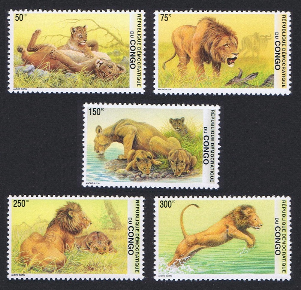 Congo Democratic Republic Lions 5v 2002 MNH Sc#1621-1625