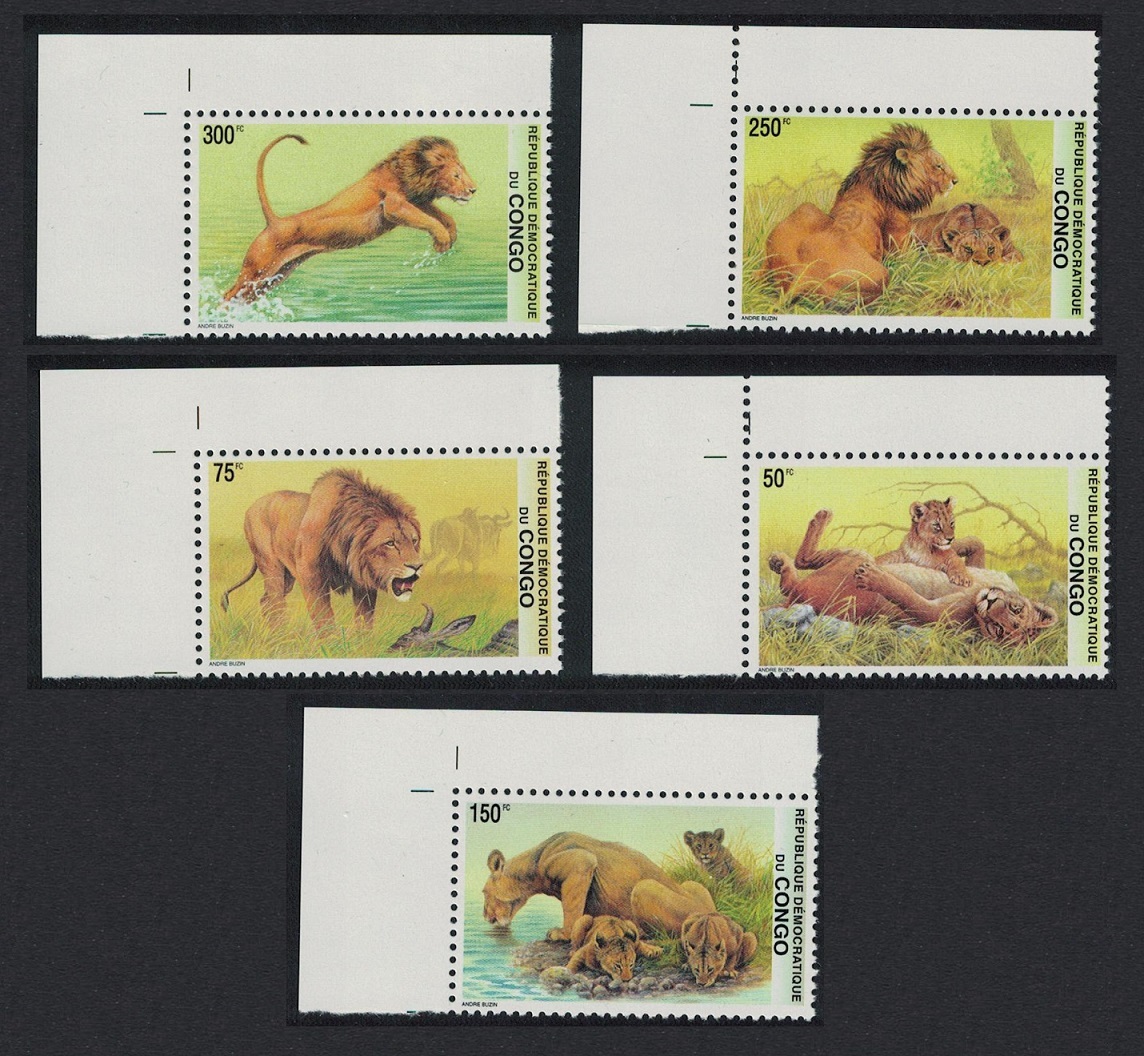 Congo Democratic Republic Lions 5v Corners 2002 MNH Sc#1621-1625