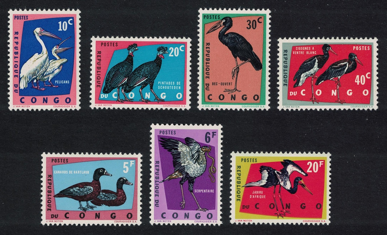 Congo Democratic Republic Protected Birds 7v 2nd part of the issue 1963 MNH SG#472=481 MI#138-144 Sc#429-442