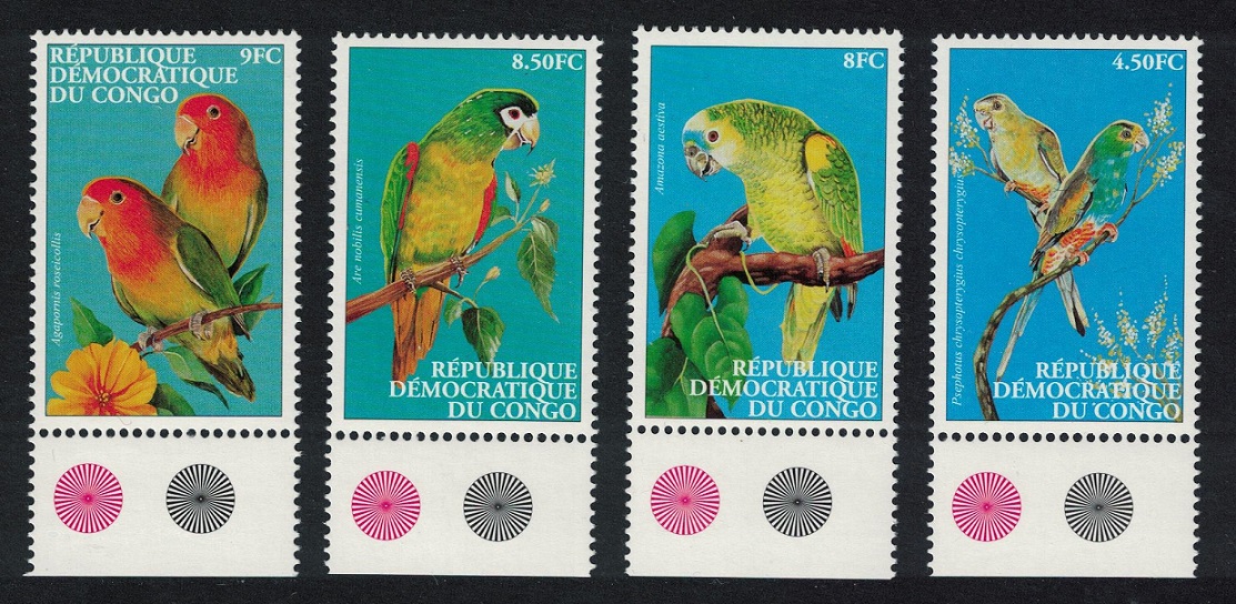 Congo Democratic Republic Parrots Cockatoos Birds 4v Margins Traffic lights 2000 MNH MI#1500-1503