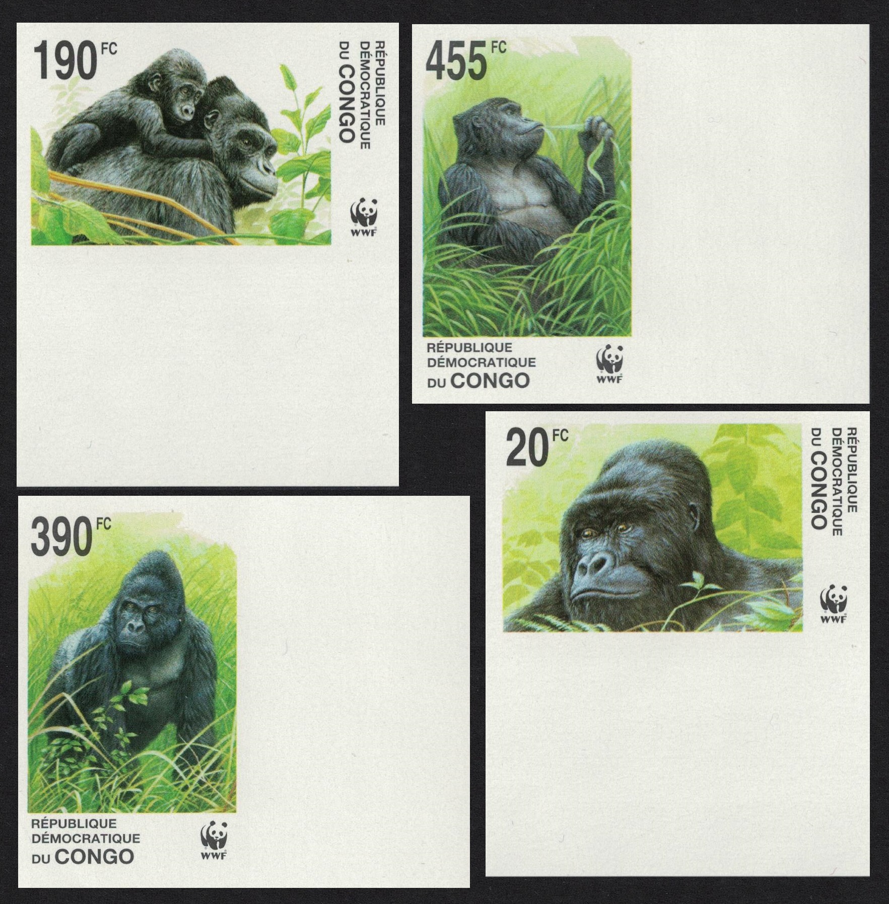 Congo Democratic Republic WWF Grauer&#39;s Gorilla 4v Imperf 2002 MNH MI#1708-1711