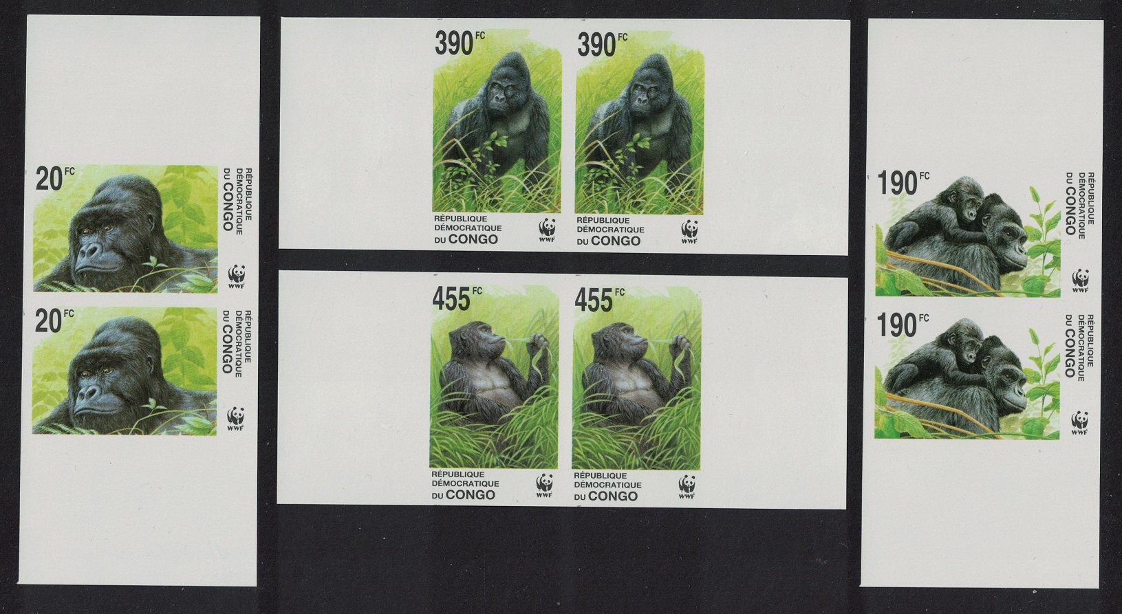 Congo Democratic Republic WWF Grauer&#39;s Gorilla 4v Imperf Pairs 2002 MNH MI#1708-1711