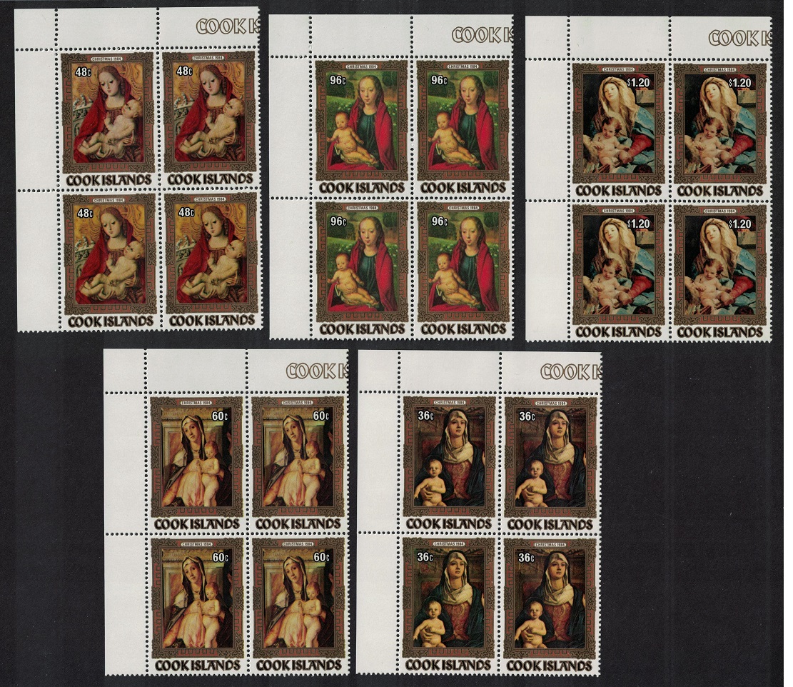 Cook Islands Christmas Paintings 5v Corner Blocks of 4 1984 MNH SG#1008-1012