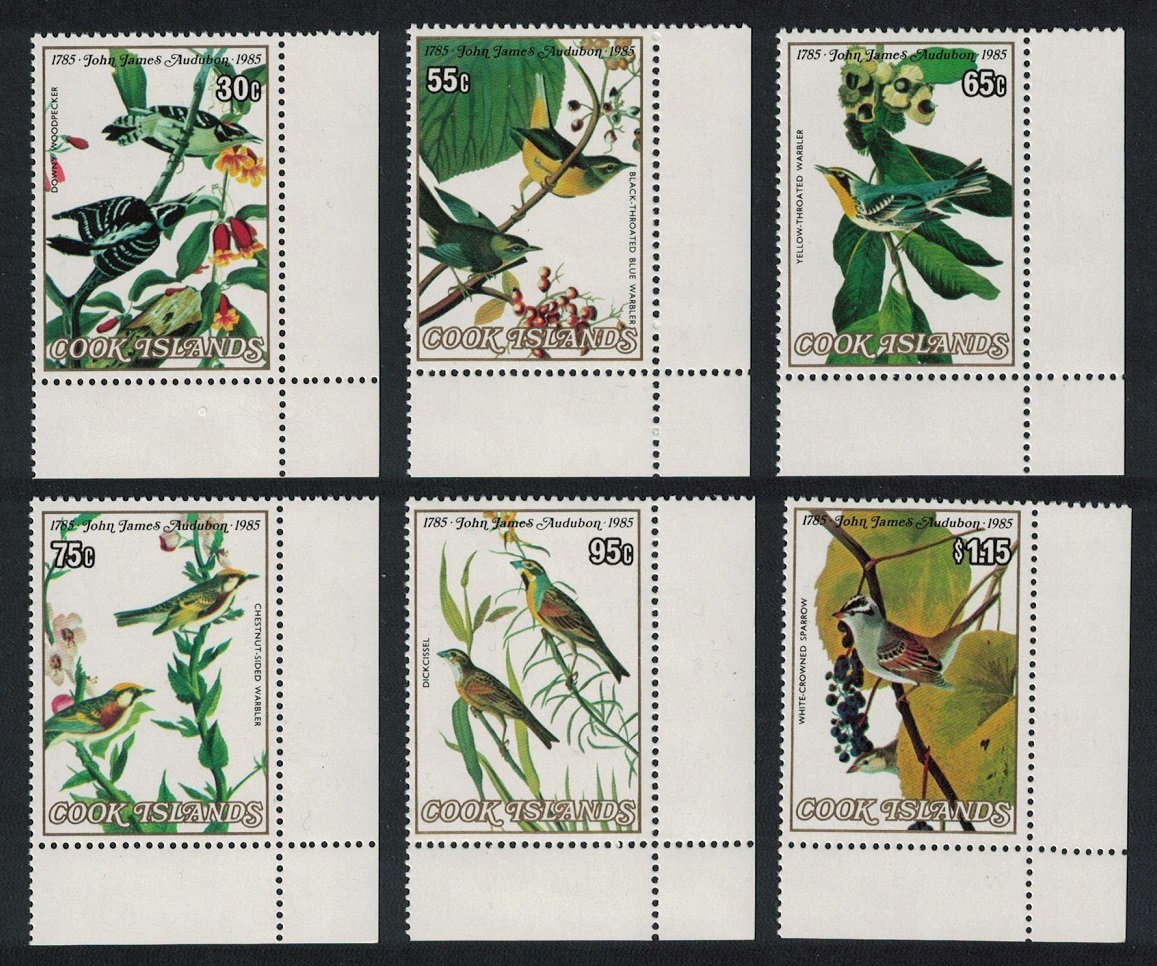 Cook Islands Birds Audubon 6v Corners 1985 MNH SG#1015-1020