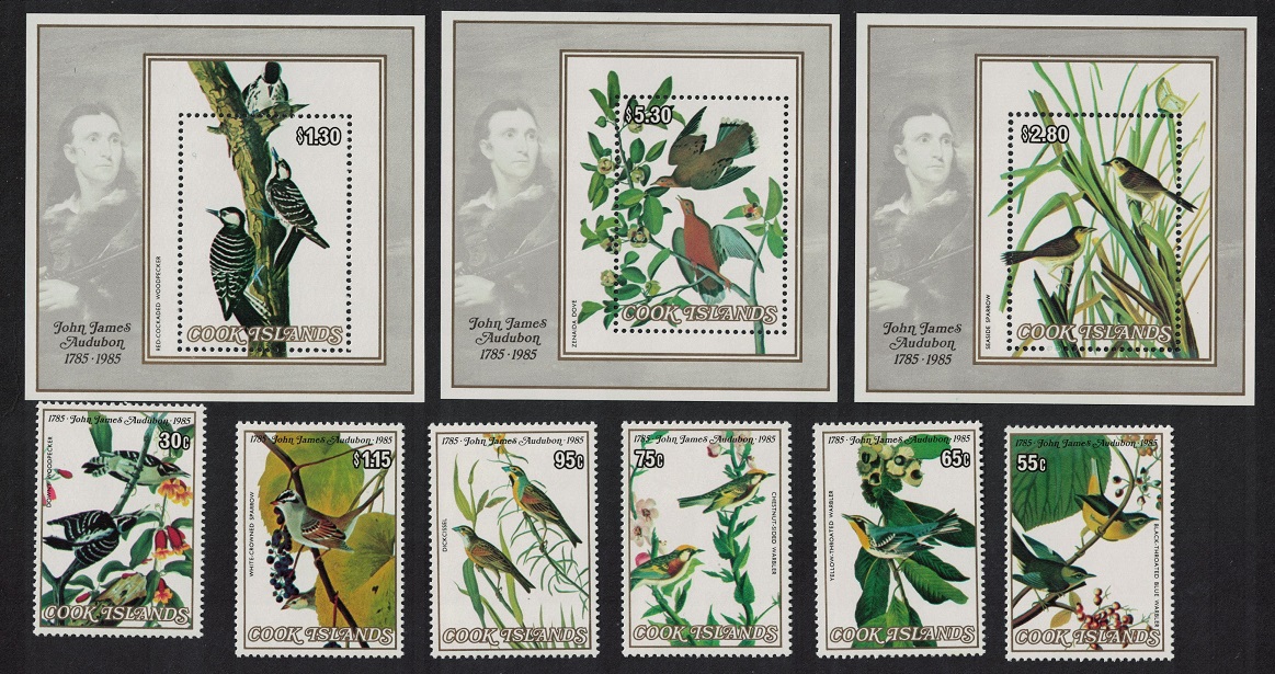 Cook Islands Birds Audubon 6v+3 MSs 1985 MNH SG#1015-MS1021 Sc#849-857