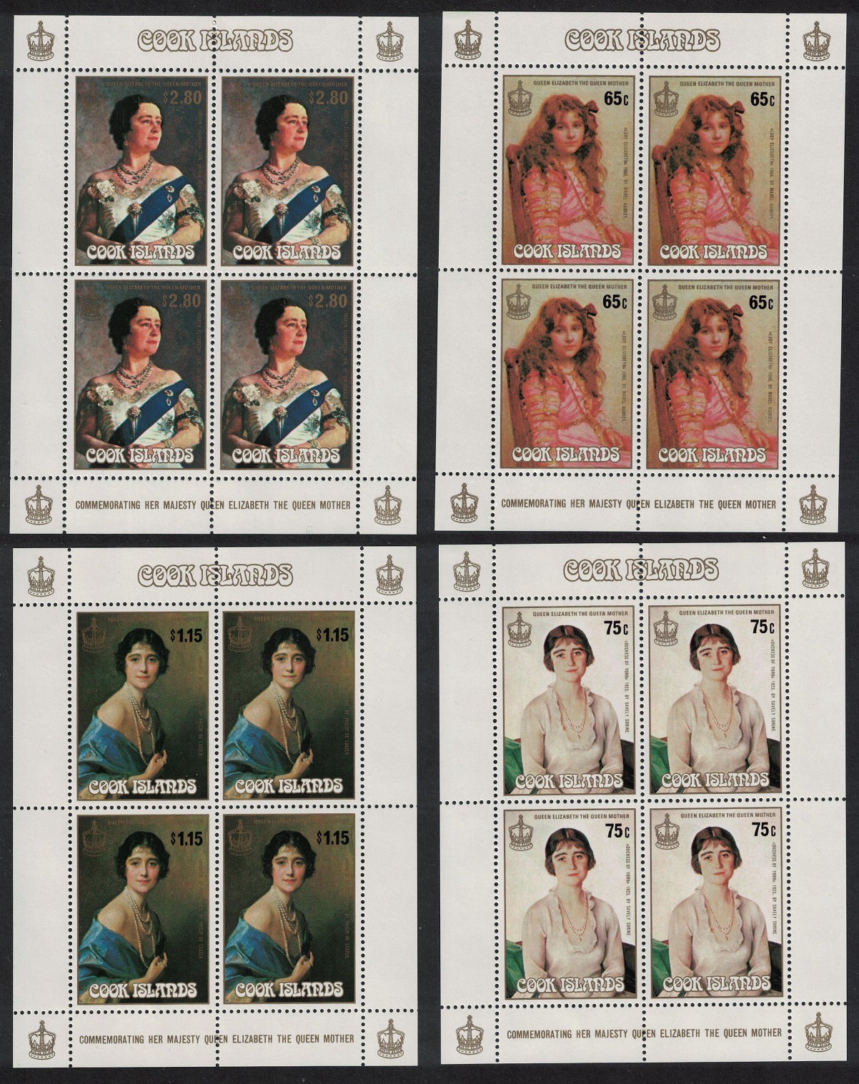 Cook Islands Life and Times of The Queen Mother Sheetlets 1985 MNH SG#1035-1038