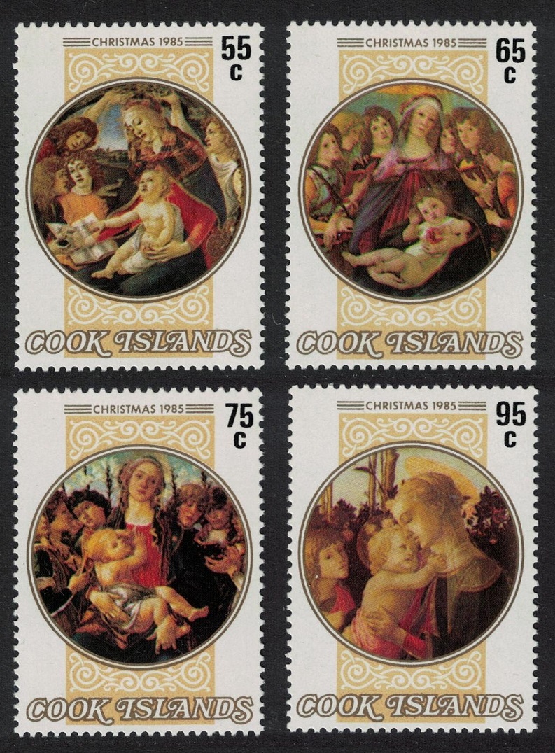 Cook Islands &#39;Virgin and Child&#39; Paintings by Botticelli Christmas 1985 MNH SG#1052-1055