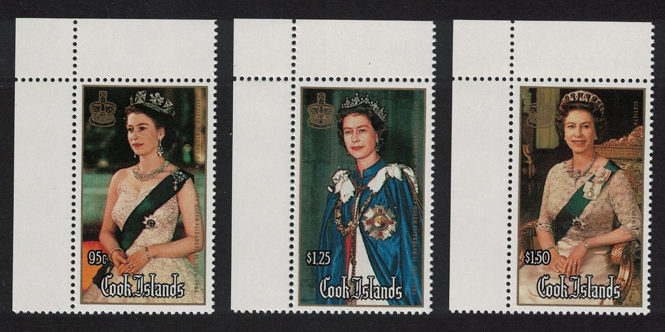 Cook Islands 60th Birthday of Queen Elizabeth II Corners 1986 MNH SG#1065-1067