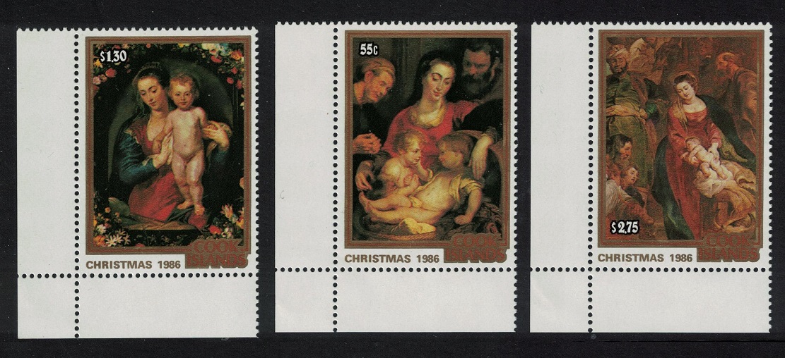 Cook Islands Paintings by Rubens Christmas 3v Corners 1986 MNH SG#1080-1082