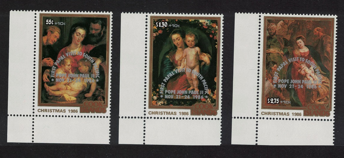 Cook Islands Visit of Pope Rubens Paintings Corners 1986 MNH SG#1085-1087