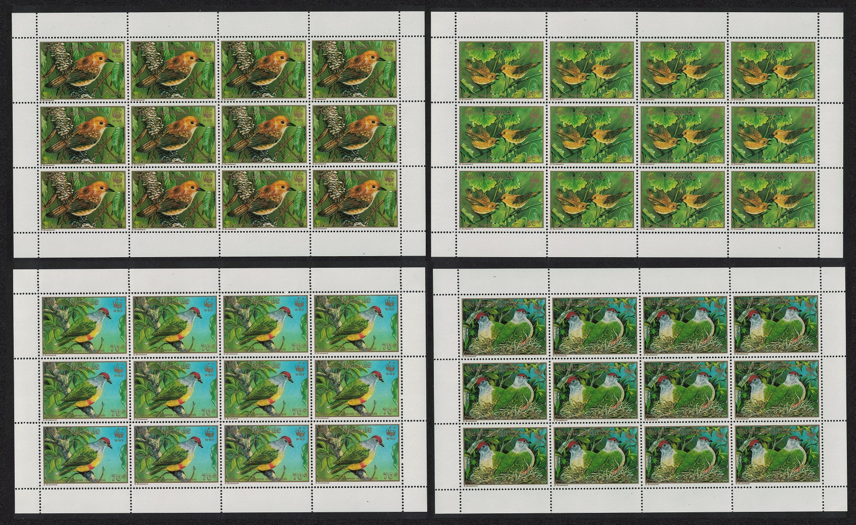 Cook Islands WWF Birds 4 Full Sheets 1989 MNH SG#1222-1225 MI#1278-1281 Sc#1016-1019