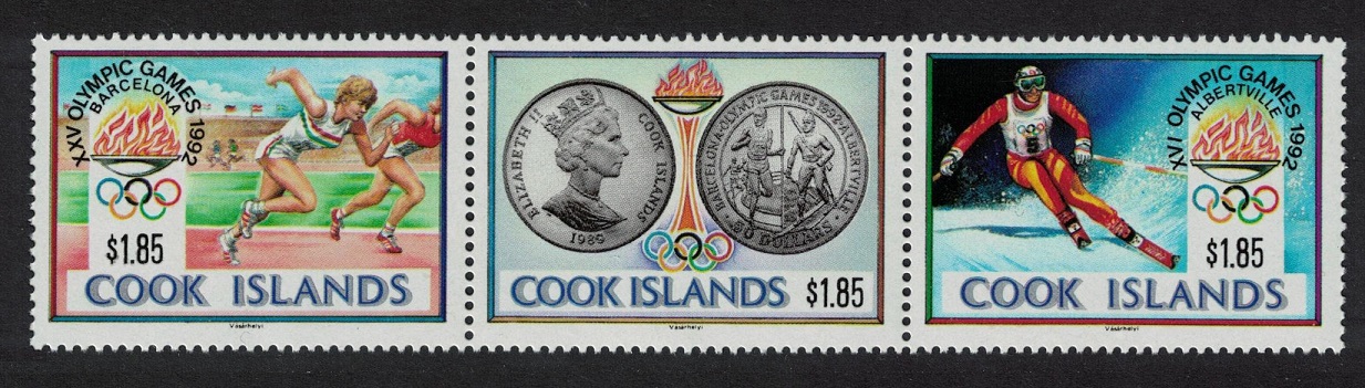 Cook Islands Olympic Games Barcelona and Albertville strip of 3 1990 MNH SG#1242-1244 Sc#1039