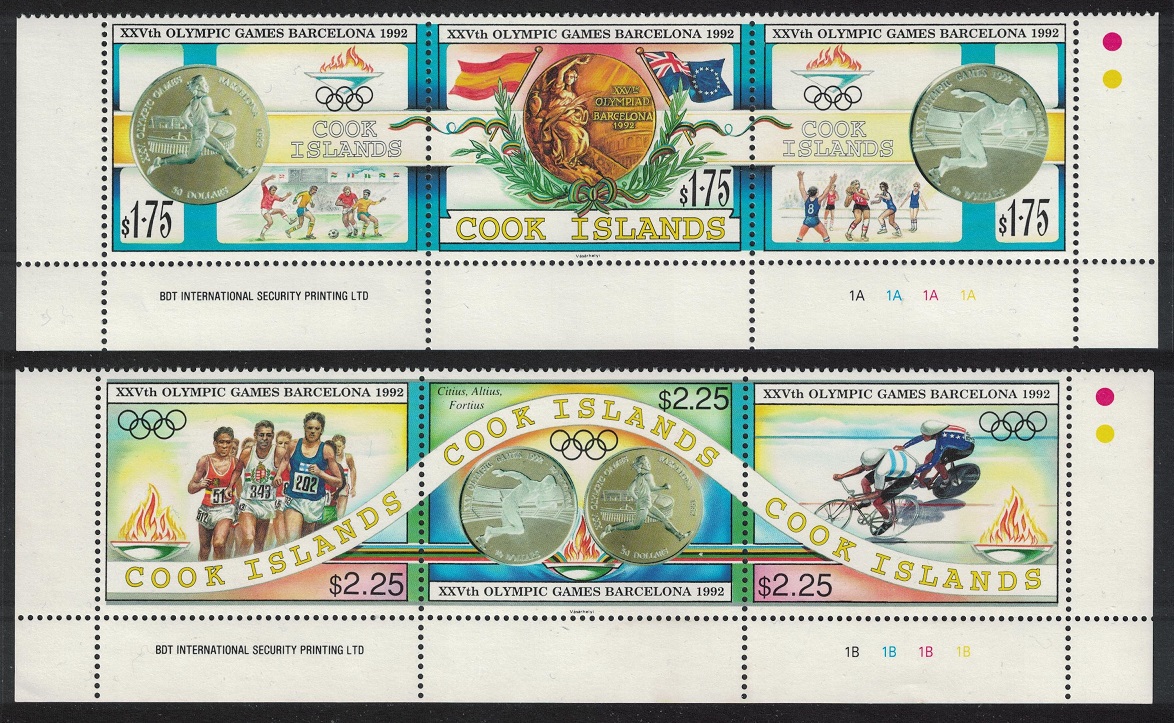 Cook Islands Football Olympic Games Barcelona 2 Strips Margins 1992 MNH SG#1304-1309 Sc#1108-1109