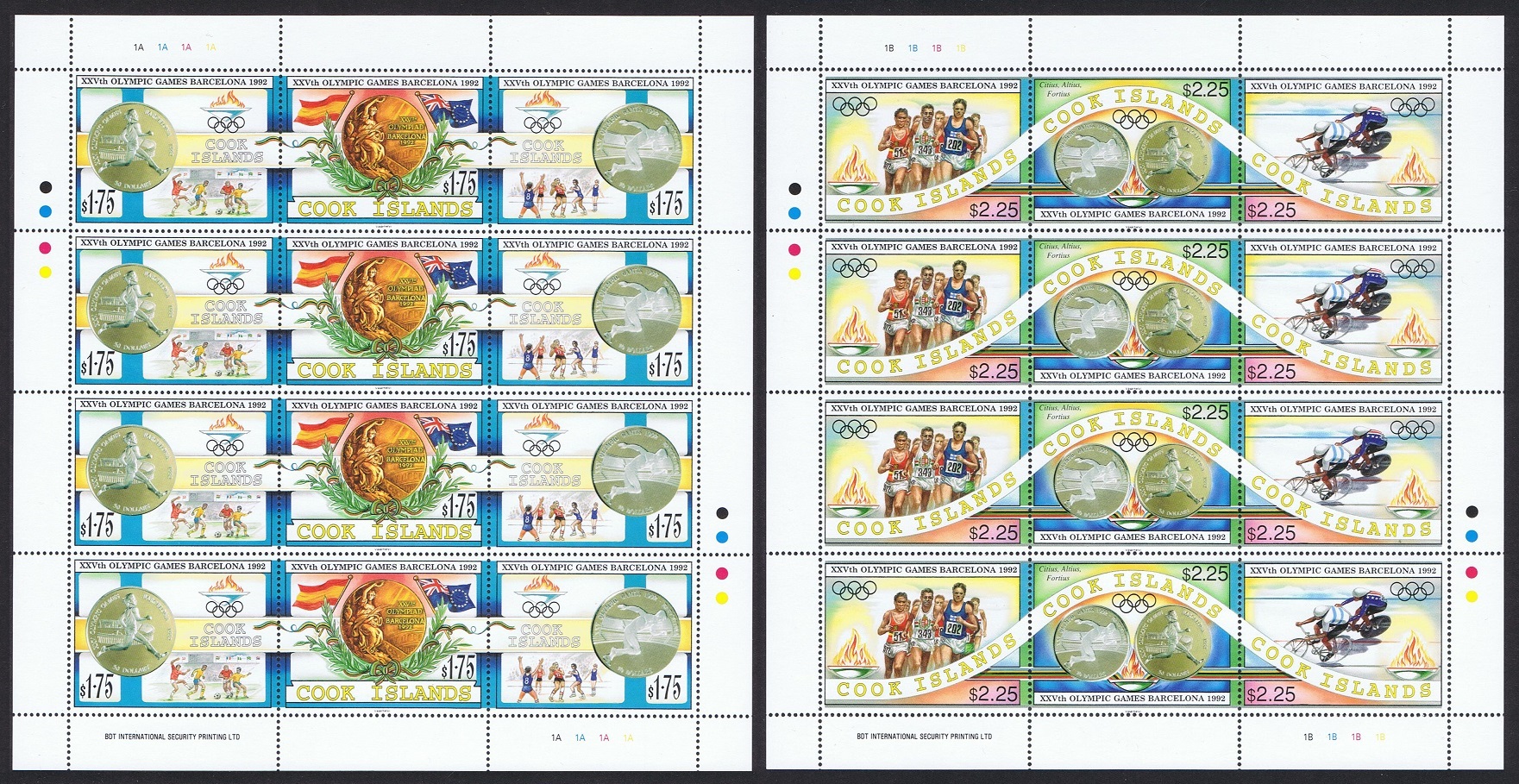 Cook Islands Football Olympic Games Barcelona 2 Full Sheets 1992 MNH SG#1304-1309 Sc#1108-1109