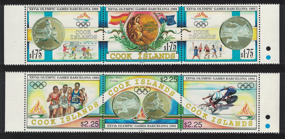 Cook Islands Football Olympic Games Barcelona 2 strips 1992 MNH SG#1304-1309 Sc#1108-1109