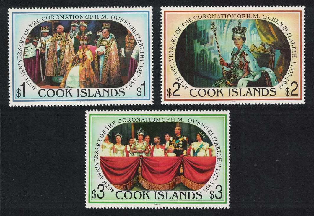 Cook Islands 40th Anniversary of Coronation 3v 1993 MNH SG#1328-1330