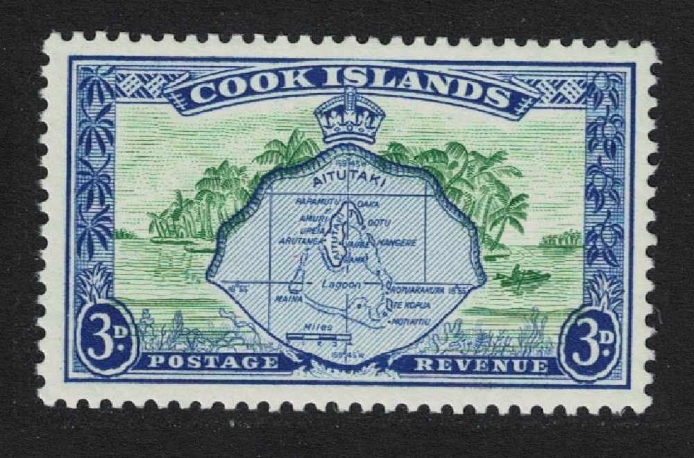 Cook Islands Aitutaki and Palm trees 3d 1949 MNH SG#153