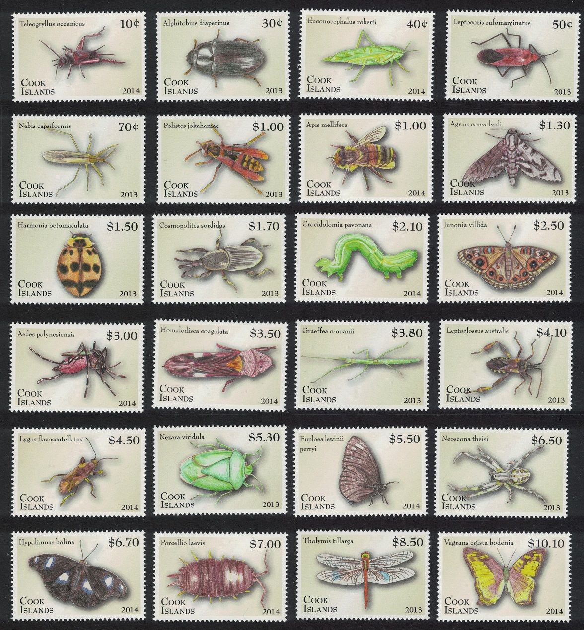 Cook Islands Insects Beetle Dragonfly Definitives 24v COMPLETE 2013 MNH SG#1714-1737 Sc#1491-1502