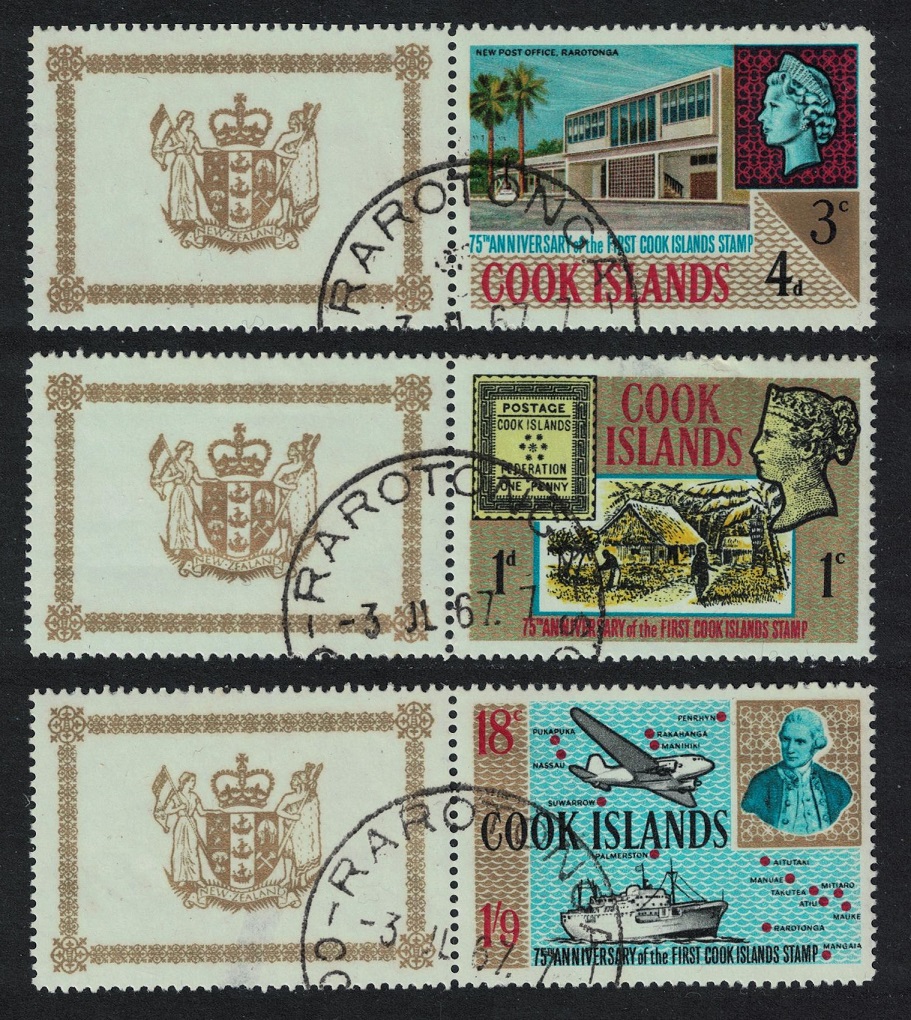 Cook Islands First Cook Islands Stamps 3v Labels 1967 CTO SG#222=225