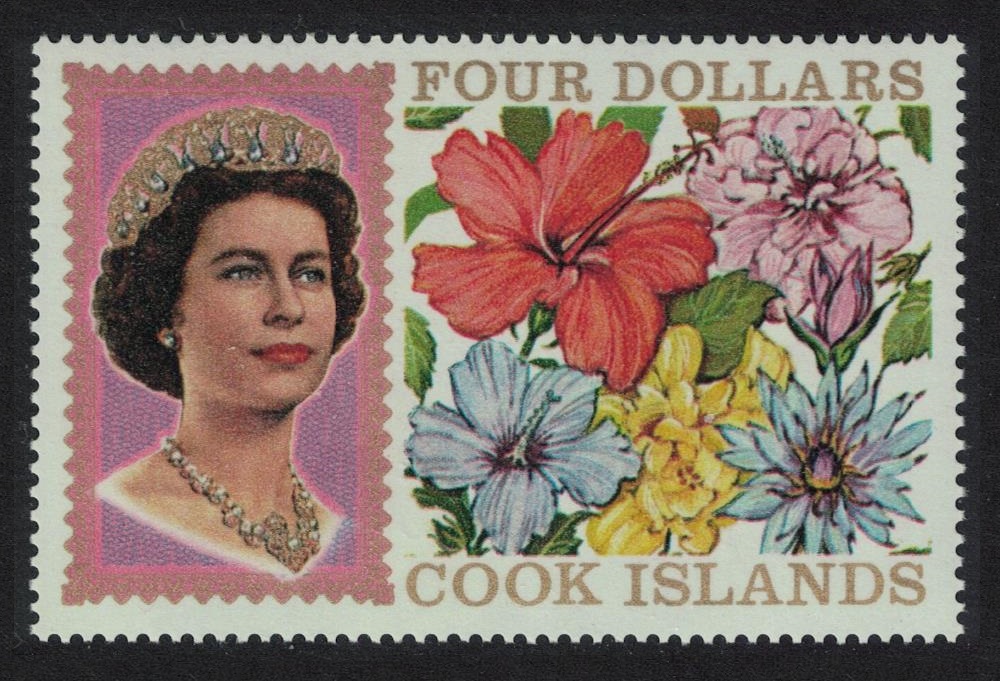 Cook Islands Queen Elizabeth II and Flowers $4 1967 MNH SG#246