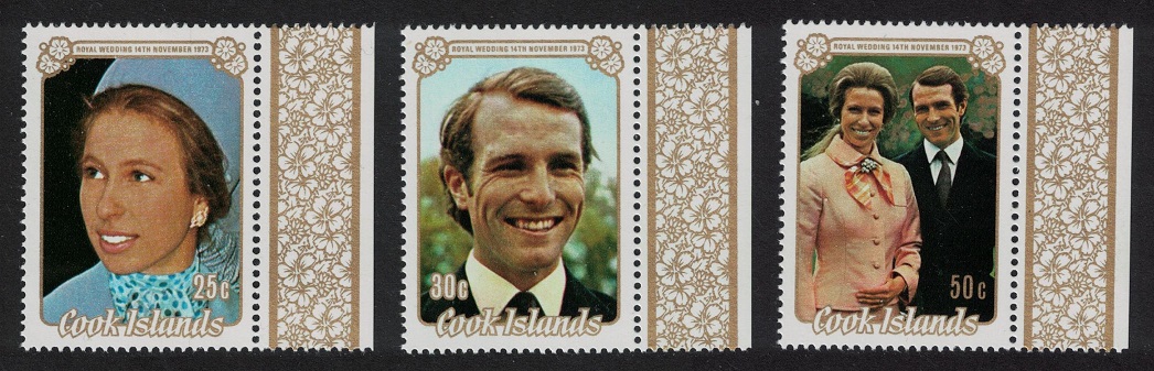 Cook Islands Princess Anne Royal Wedding 3v margins 1973 MNH SG#450-452