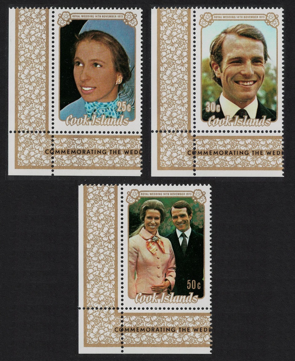 Cook Islands Princess Anne Royal Wedding 3v Corners 1973 MNH SG#450-452