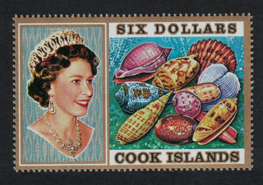 Cook Islands Queen Elizabeth II and sea shells $6 1975 MNH SG#485