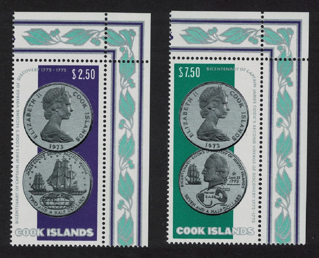 Cook Islands Captain Cook&#39;s Second Voyage of Discovery Coins 2v 1974 MNH SG#492-493