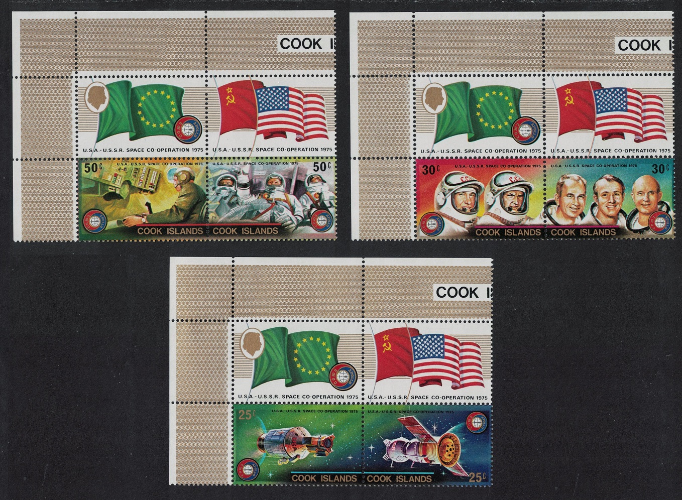 Cook Islands Apollo-Soyuz Space Project 3 pairs labels 1975 MNH SG#518-523