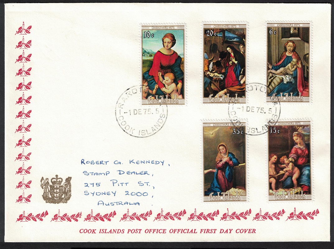 Cook Islands Christmas Painting by Great Masters 5v FDC 1975 SG#529-533