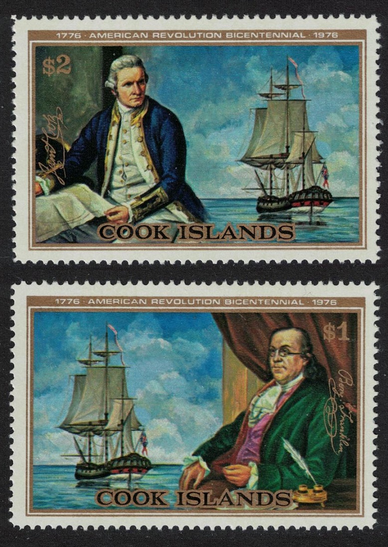 Cook Islands Captain Cook Franklin American Revolution 2v 1976 MNH SG#541-542 MI#485-486