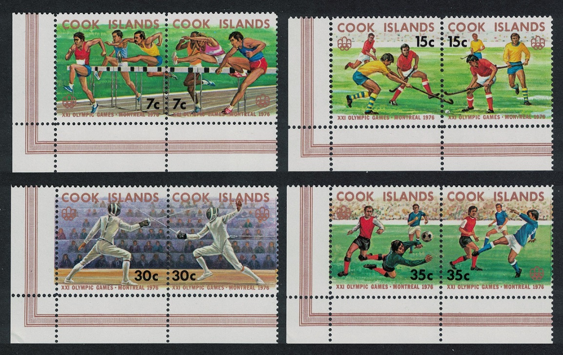 Cook Islands Football Fencing Olympic Games Montreal 4 pairs Corners 1976 MNH SG#547-554