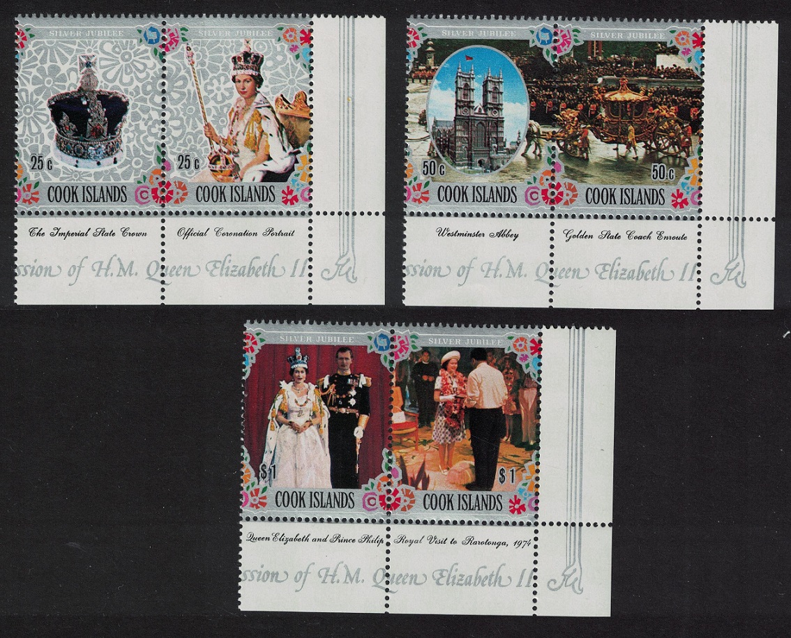 Cook Islands Silver Jubilee Corner pairs 1977 MNH SG#564-569