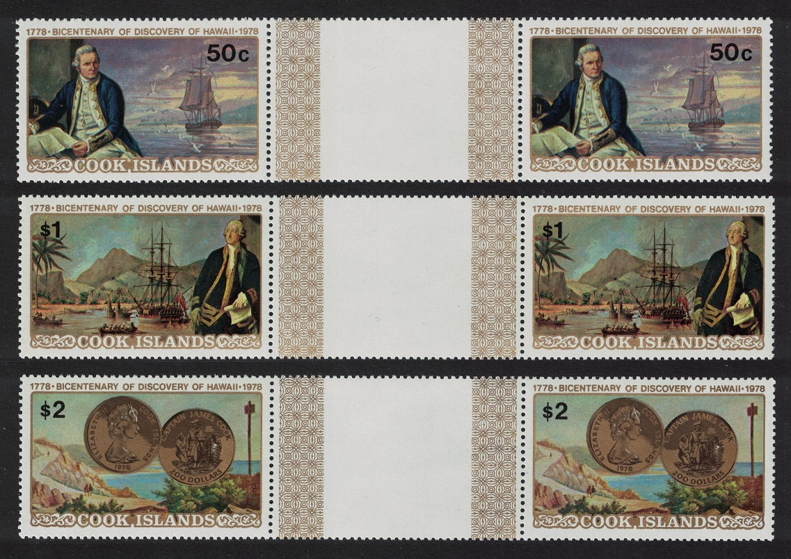 Cook Islands Captain Cook Discovery of Hawaii 3v Gutter Pairs 1978 MNH SG#584-586 MI#547-549 Sc#480-482