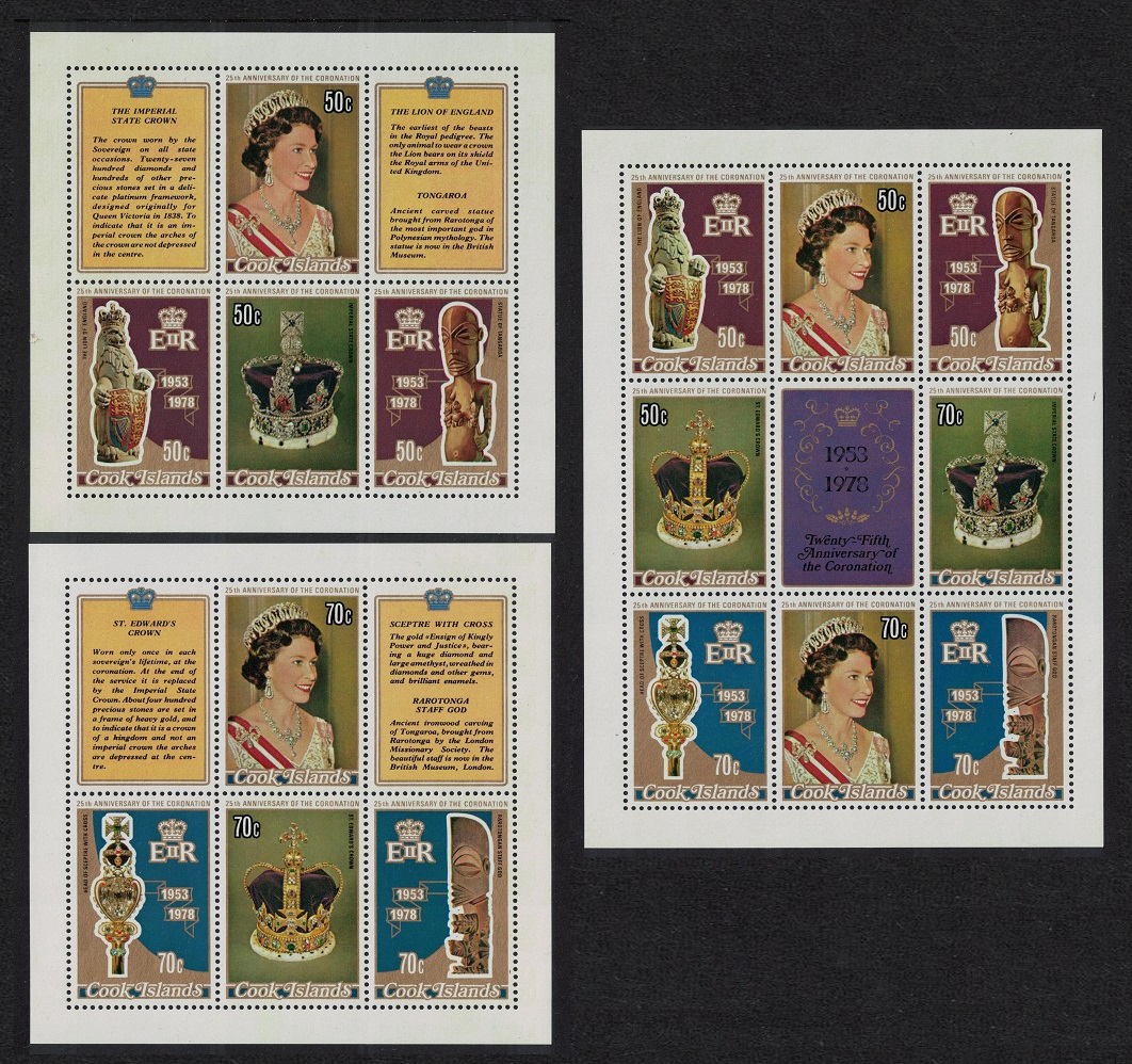 Cook Islands 25th Anniversary of Coronation 3 Sheetlets 1978 MNH SG#593-MS601