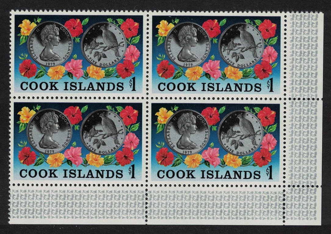 Cook Islands Bird Coin Conservation Day Corner Block of 4 1979 MNH SG#658