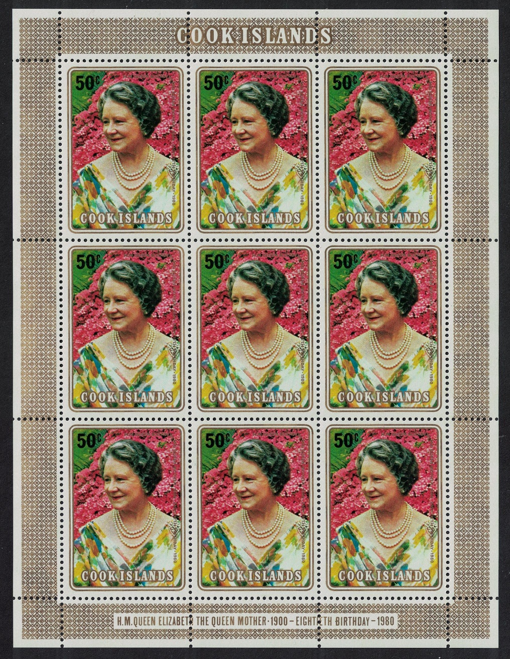 Cook Islands 80th Birthday of the Queen Mother Corner Sheetlet 1980 MNH SG#701