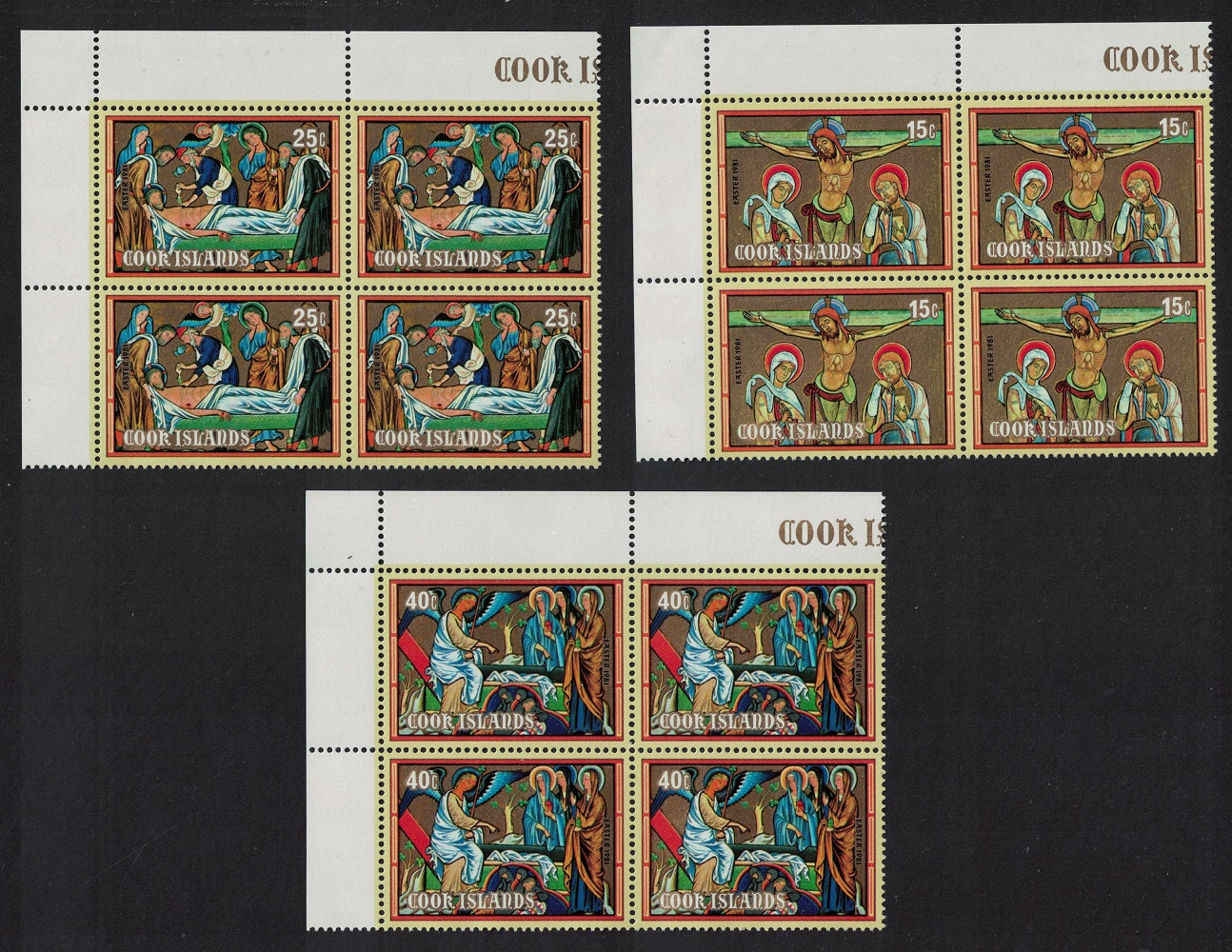 Cook Islands Easter French Prayer Books 3v Corner Blocks of 4 1981 MNH SG#807-809