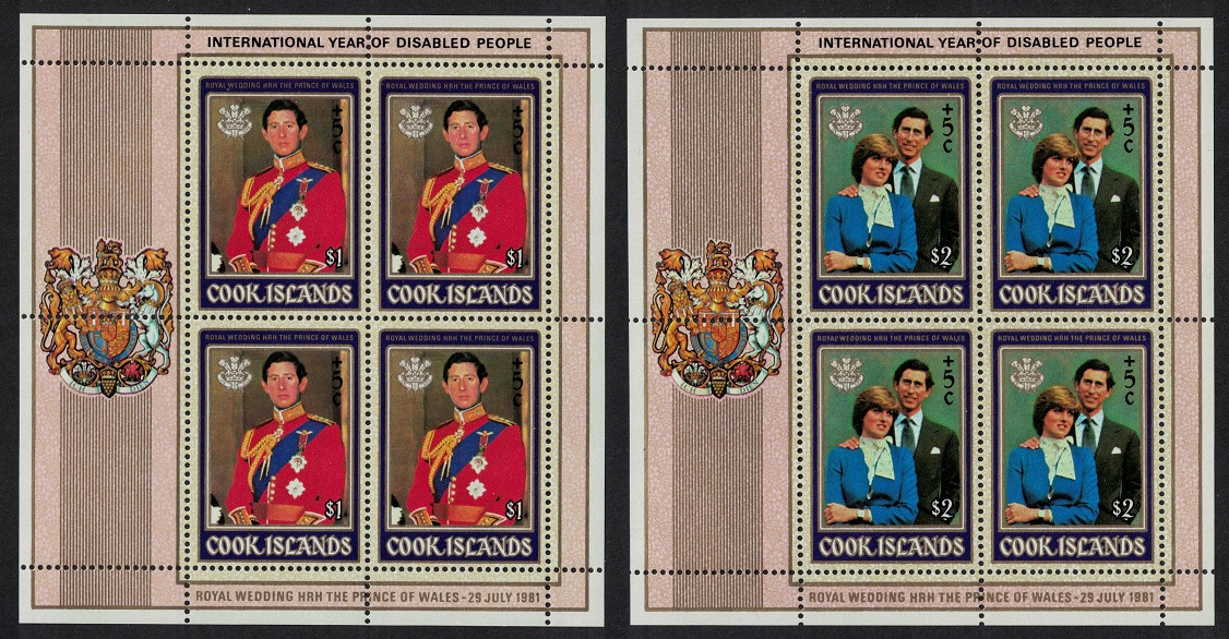 Cook Islands Royal Wedding 2 sheetlets Year for Disabled Persons 1981 MNH SG#824-825 MI#796-797