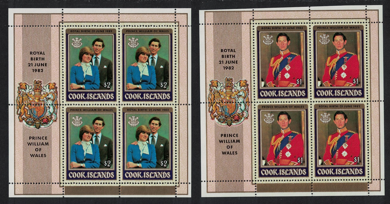 Cook Islands Birth of Prince William of Wales 2 Sheetlets 1982 MNH SG#838-841 MI#818-821